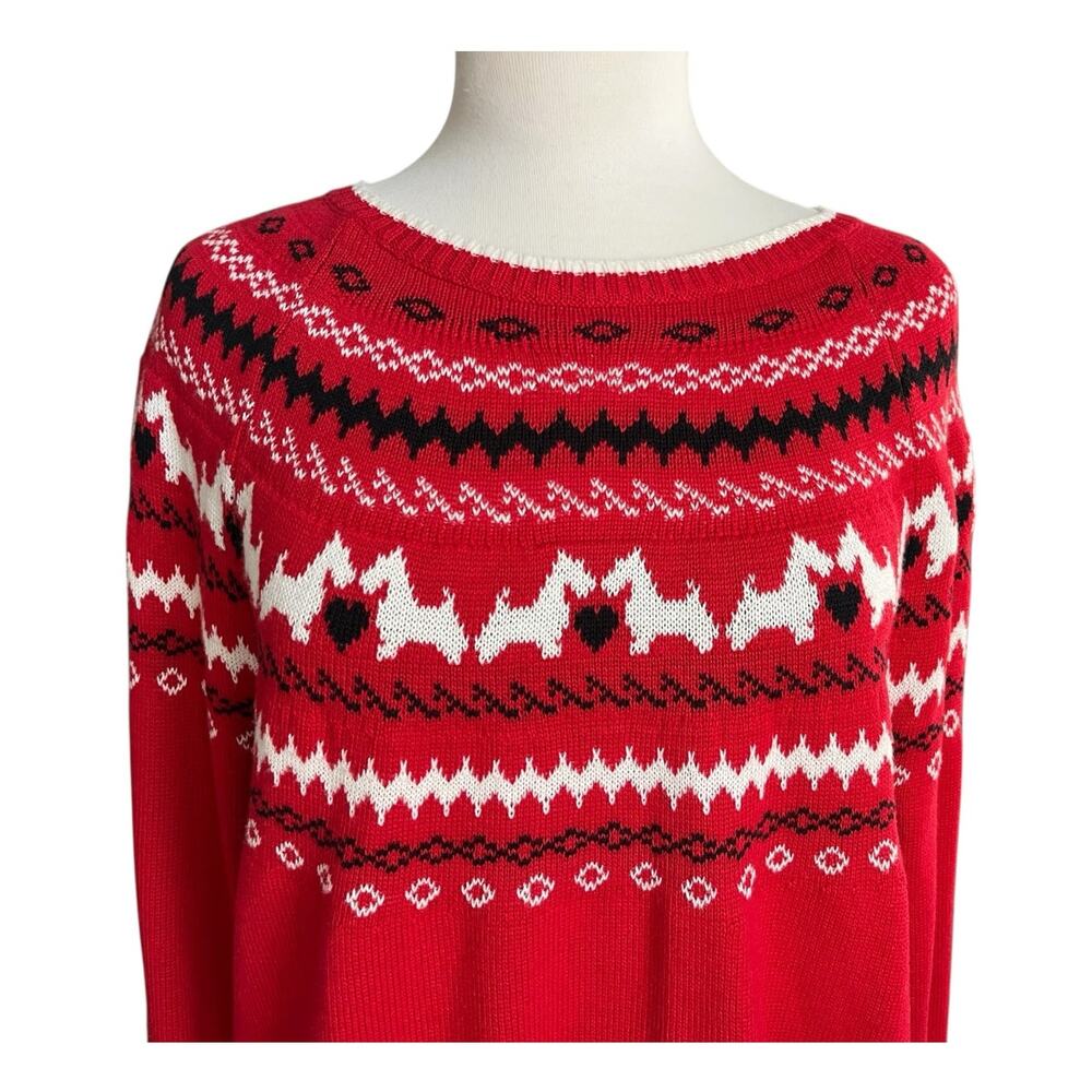 Charter Club Scottie Dog Fair Isle Sweater Novelty Christmas Holiday Red Size XL - Picture 7 of 14